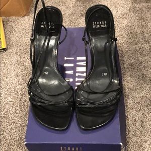 Stuart Weitzman strappy black wedge sandals